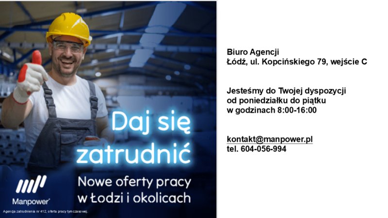 Pracownik produkcji u. zlecenie, Lódź