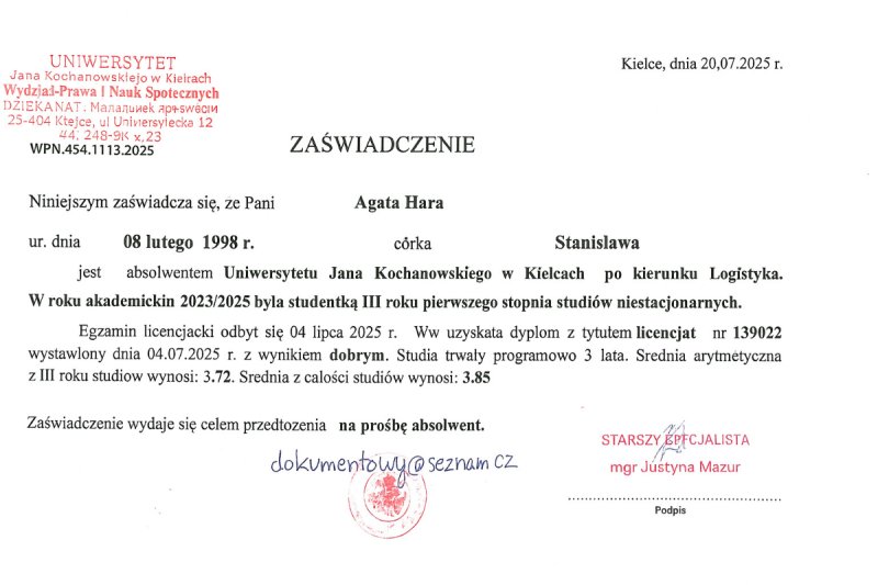 Zaświadczenie Absolwenta Uniwersytetu Lub Innej