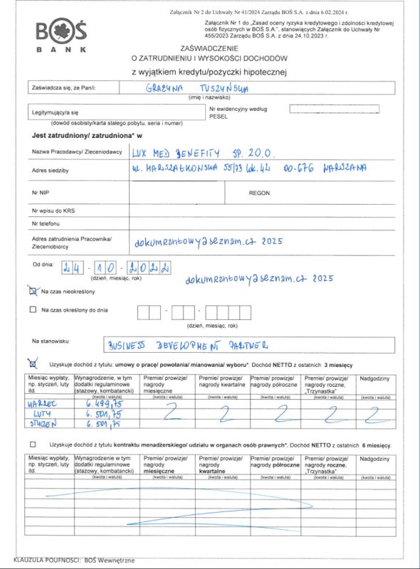 Zaświadczenie o Zatrudnieniu i Zarobkach - 01 Zaświadczenie o Zatrudnieniu i Zarobkach - 01