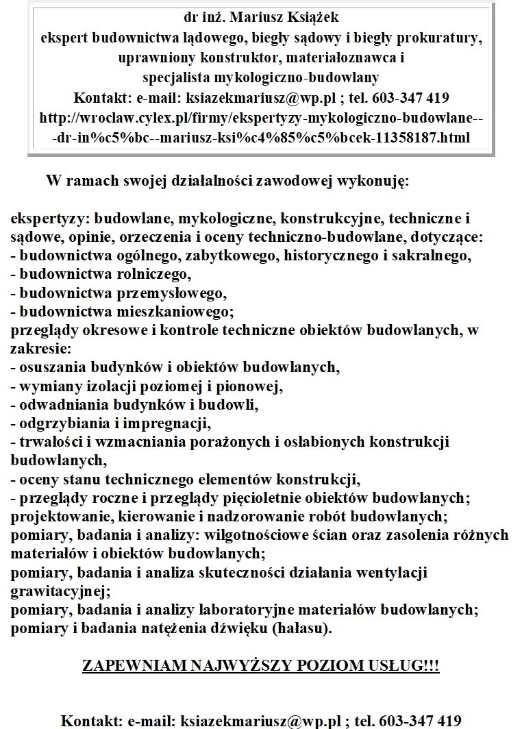 Ekspertyzy mykologiczno-budowlane, opinie i oceny techniczne