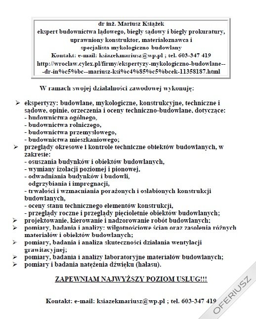 Ekspertyzy Mykologiczno Budowlane, Oponie i Oceny Techniczno Budowlane - 01