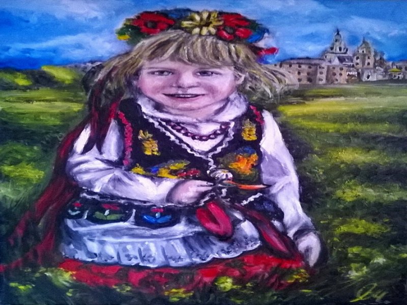 Sprzedam obraz olejny - Dziewczynka w stroju Krakowskim - 01