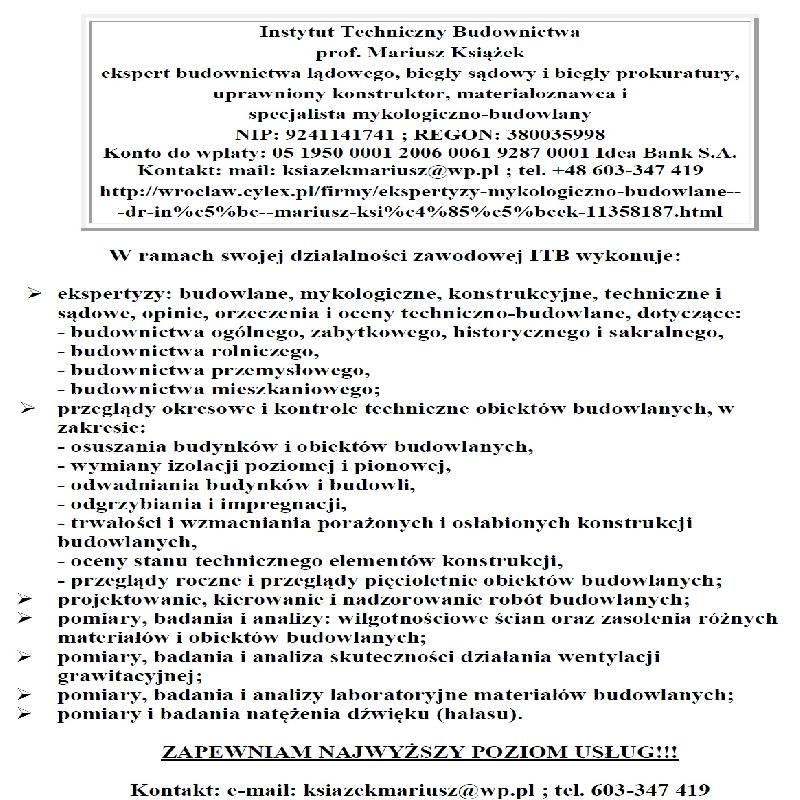 Ekspertyzy budowlane, mykologiczne, opinie i oceny techniczne - 01