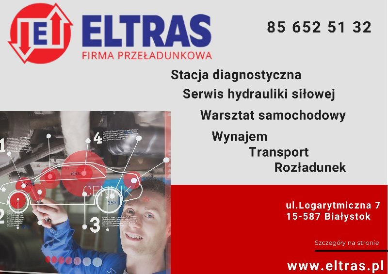 Usługi transportowe rozładunkowe diagnostyki pojazdów i maszyn ELTRAS