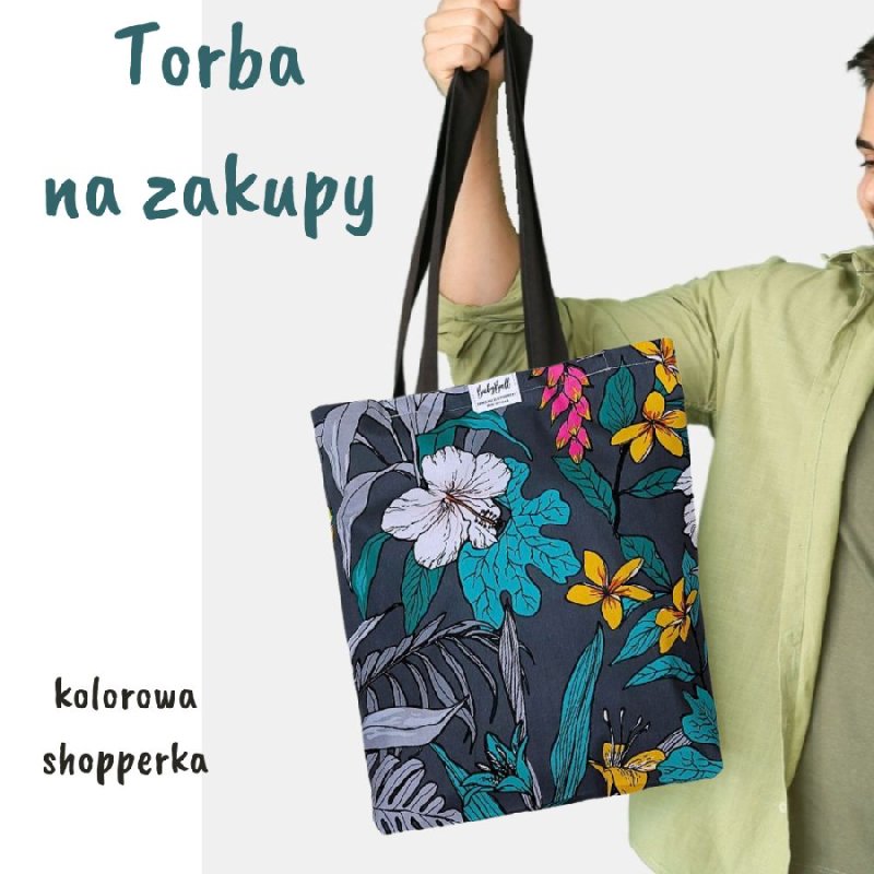 Torba na zakupy, bawełniana, kolorowa Kwiaty - 02