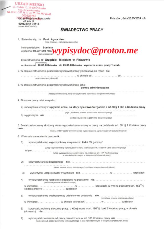 Badania Laboratoryjne, Faktury, Polisy, Świadectwa Pracy, Zaświadczeni
