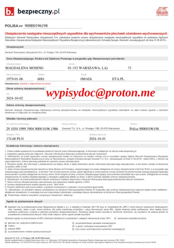 Badania Laboratoryjne, Faktury, Polisy, Świadectwa Pracy, Zaświadczeni - 01