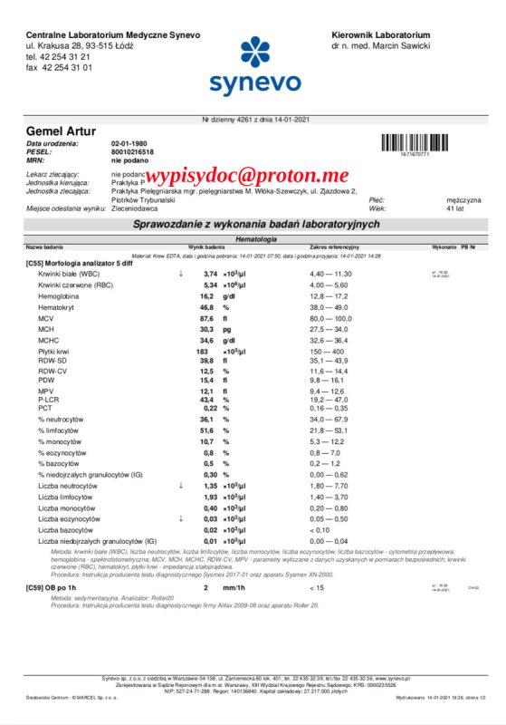 Badania Laboratoryjne, Faktury, Polisy, Świadectwa Pracy, Zaświadczeni - 04 Badania Laboratoryjne, Faktury, Polisy, Świadectwa Pracy, Zaświadczeni - 04
