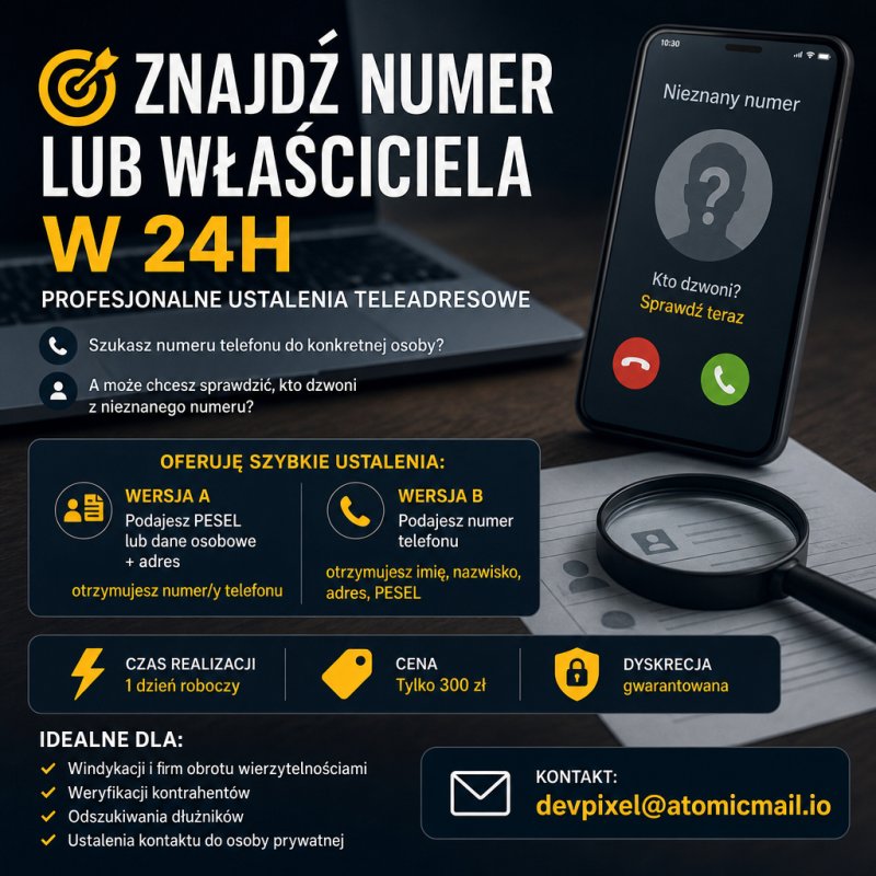 Znajdź numer lub właściciela w 24h Profesjonalne